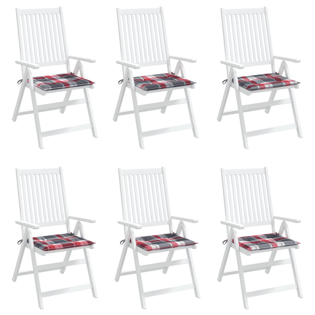 vidaXL Μαξιλάρια Καρέκλας 6τεμ Κόκκινο Καρό 40x40x3εκ. Ύφασμα Oxford