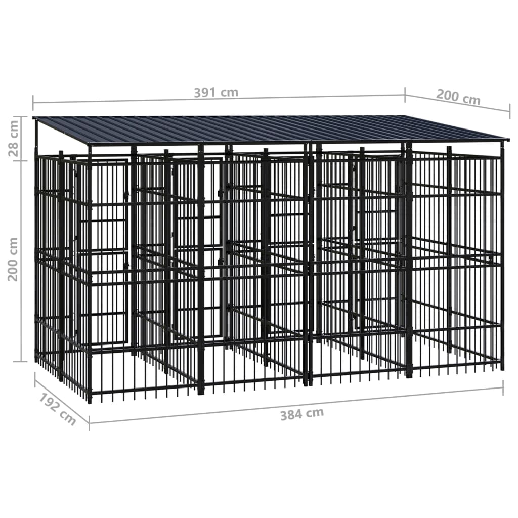 vidaXL Κλουβί Σκύλου Εξωτερικού Χώρου με Οροφή 7,37 μ² από Ατσάλι