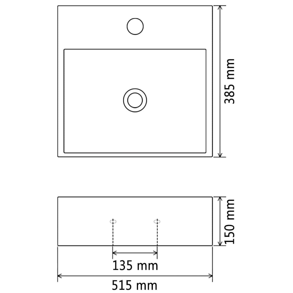 vidaXL Νιπτήρας με Οπή Βρύσης Λευκός 51,5 x 38,5 x 15 εκ. Κεραμικός