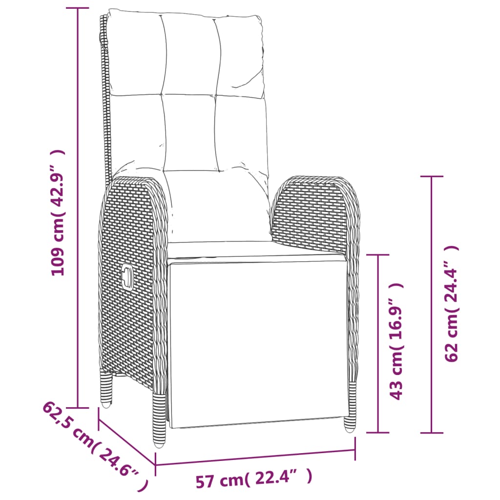 vidaXL Καρέκλες Εξ. Χώρου 2 τεμ. Γκρι Συνθετικό Ρατάν με Μαξιλάρια