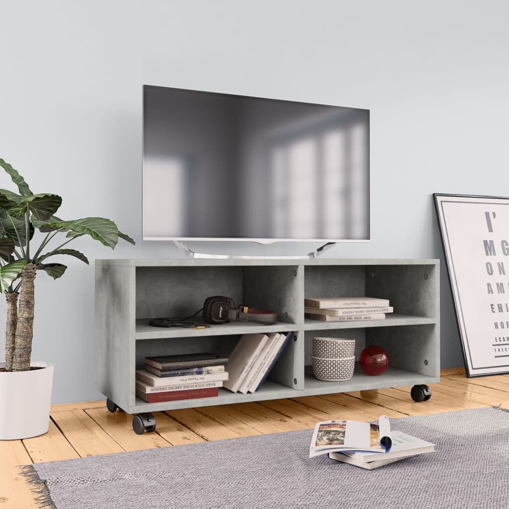 vidaXL Έπιπλο TV με Ρόδες Γκρι Σκυροδέματος 90x35x35 εκ. Μοριοσανίδα
