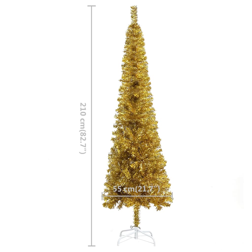 vidaXL Χριστουγεν Δέντρο Προφωτισμένο Slim Χρυσό 210εκ