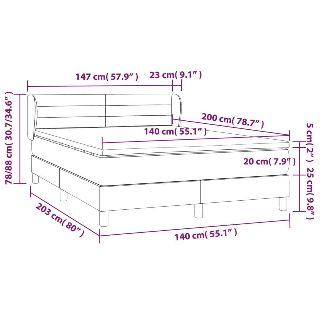 vidaXL Κρεβάτι Boxspring με Στρώμα Ανοιχτό Γκρι 140x200 εκ. Υφασμάτινο