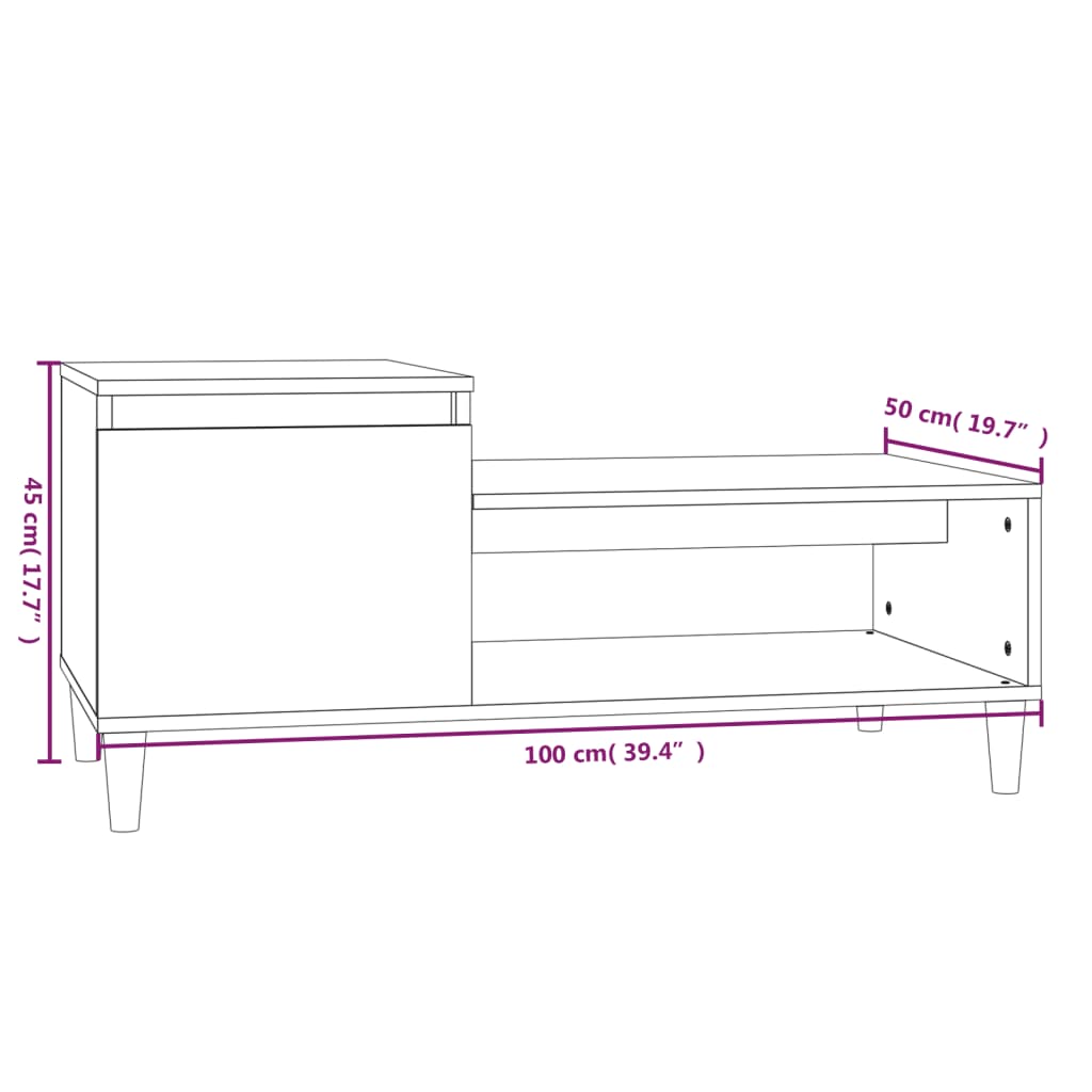 vidaXL Τραπεζάκι Σαλονιού Γκρι Sonoma 100x50x45 εκ. Επεξεργασμένο Ξύλο