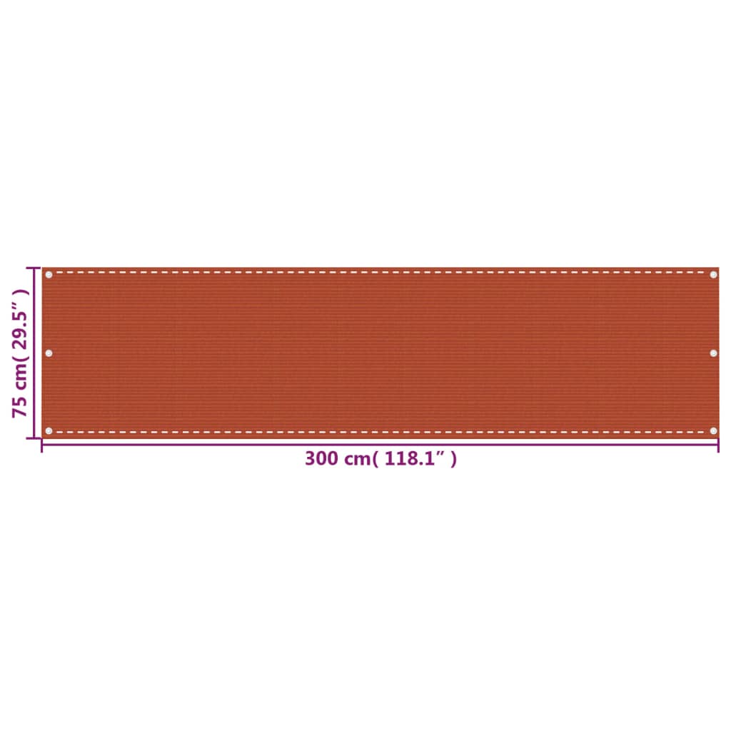vidaXL Διαχωριστικό Βεράντας Πορτοκαλί 75 x 300 εκ. από HDPE