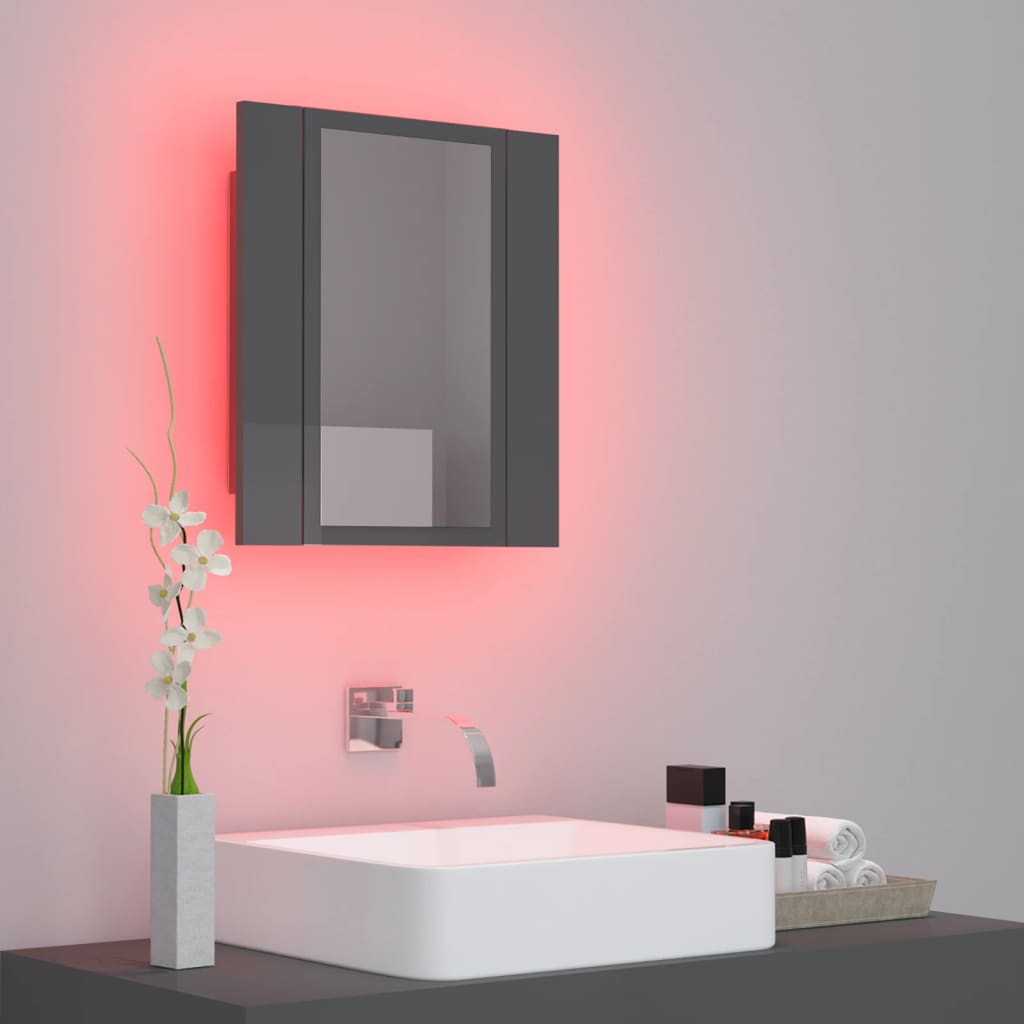 vidaXL Ντουλάπι Μπάνιου με Καθρέφτη & LED Γυαλιστερό Γκρι Ακρυλικός