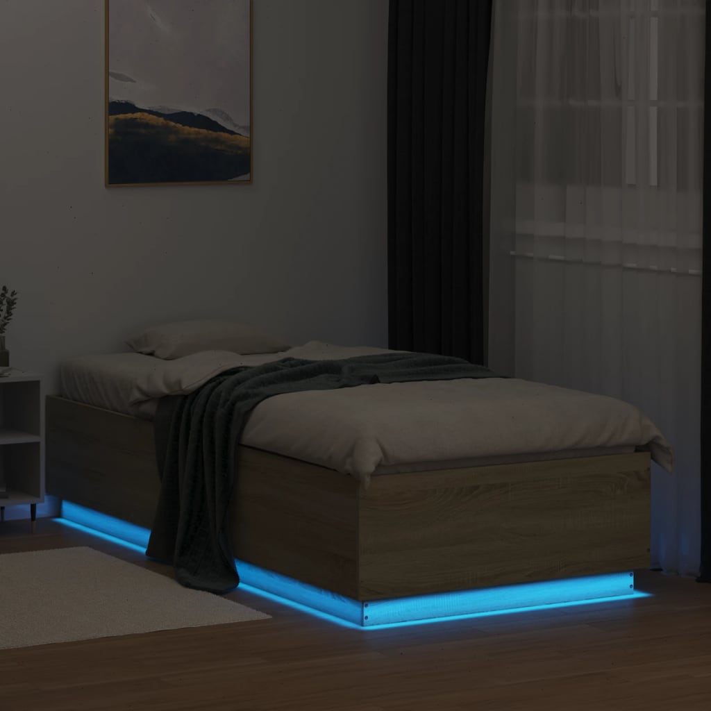 vidaXL Πλαίσιο Κρεβατιού με LED Sonoma Δρυς 90x200 εκ. Επεξεργ. Ξύλο