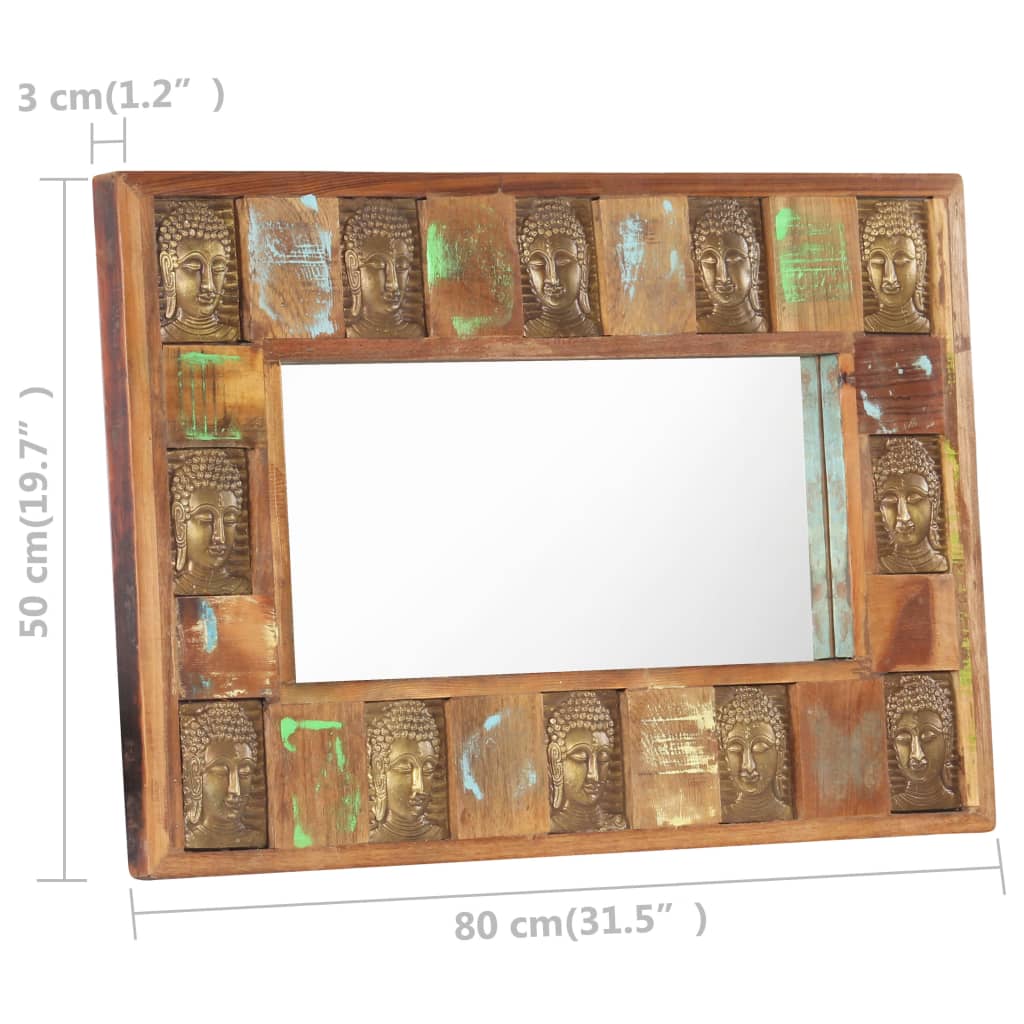 vidaXL Καθρέφτης Σχέδιο Βούδας 80 x 50 εκ. από Μασίφ Ανακυκλωμένο Ξύλο