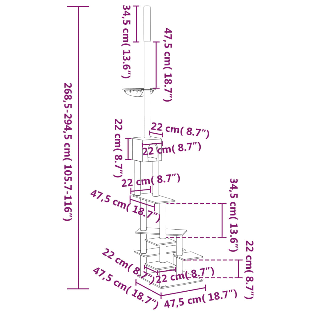 vidaXL Γατόδεντρο Πάτωμα ως Οροφή Κρεμ 268,5 - 294,5 εκ.