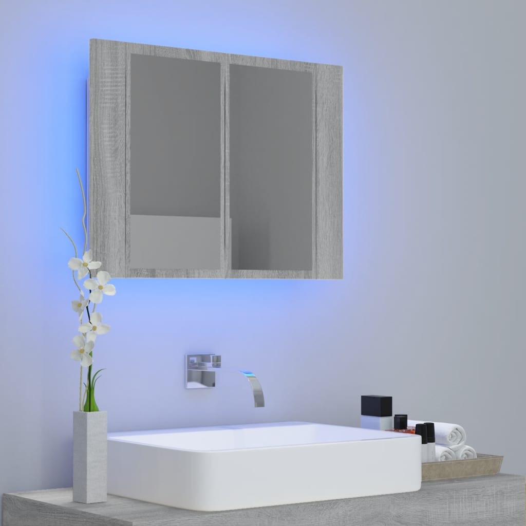 vidaXL Έπιπλο Καθρέφτη με LED Γκρι Sonoma 60x12x45 εκ. Επεξ. Ξύλο