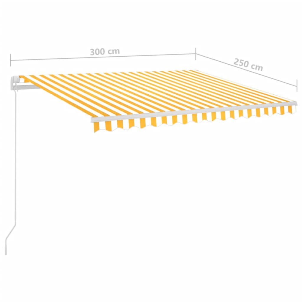 vidaXL Τέντα Αυτόματη με LED & Αισθ. Ανέμου Κίτρινο/Λευκό 3 x 2,5 μ.