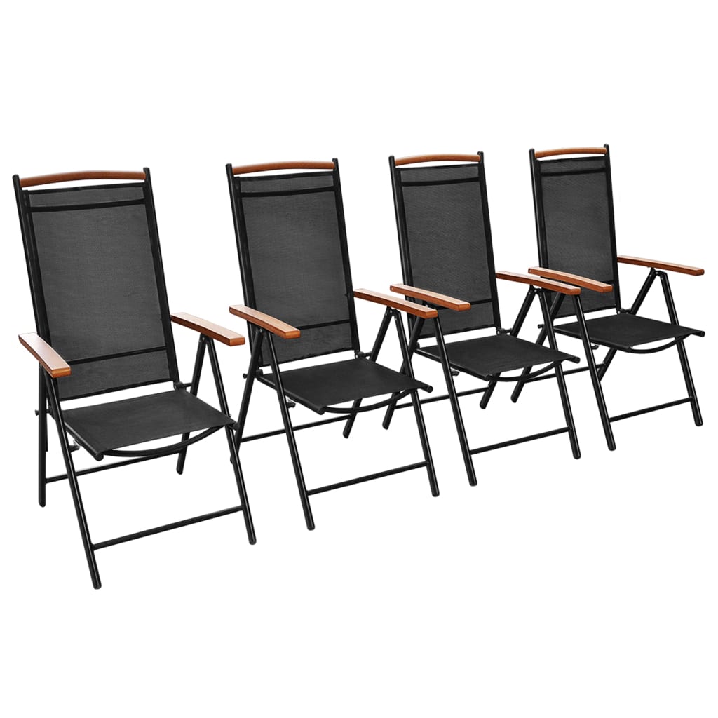 vidaXL Καρέκλες Κήπου Πτυσσόμενες 4 τεμ. Μαύρες Αλουμίνιο / Textilene