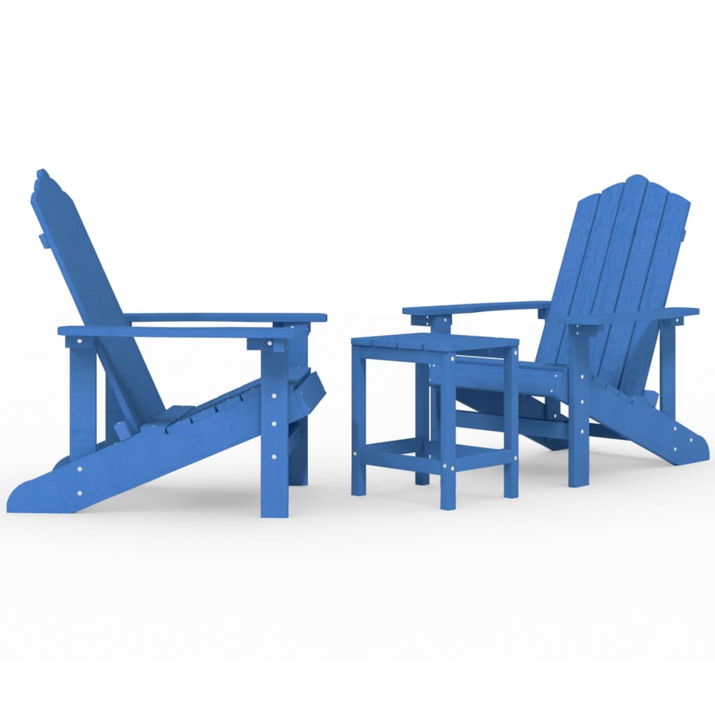 vidaXL Καρέκλες Κήπου Adirondack Γαλάζιες από HDPE με Τραπεζάκι