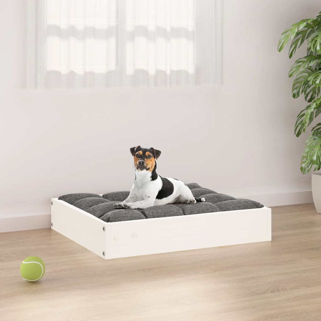 vidaXL Κρεβάτι Σκύλου Λευκό 51,5 x 44 x 9 εκ. από Μασίφ Ξύλο Πεύκου