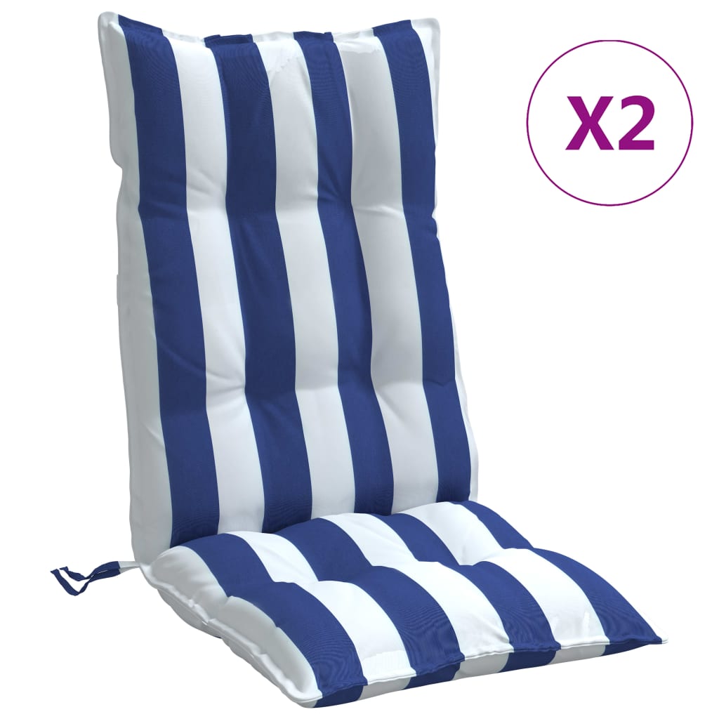 vidaXL Μαξιλάρια Καρέκλας με Πλάτη 2 τεμ. Μπλε&Λευκά Ριγέ Υφ. Oxford