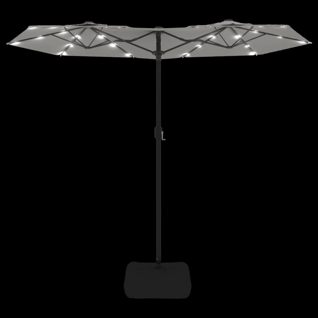 vidaXL Ομπρέλα με Διπλή Κορυφή με LED Χρ. Λευκό Άμμου 316 x 240 εκ.
