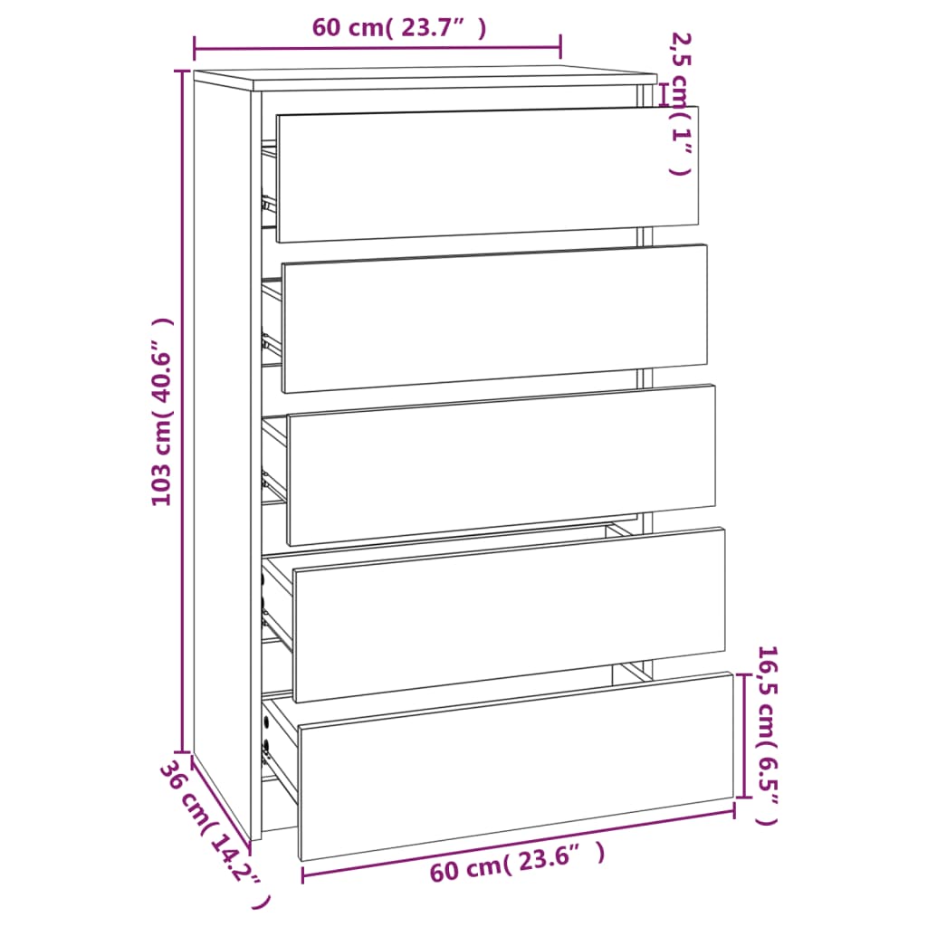 vidaXL Έπιπλο Συρταριών Γυαλ. Λευκό 60x36x103 εκ. Επεξεργασμένο Ξύλο