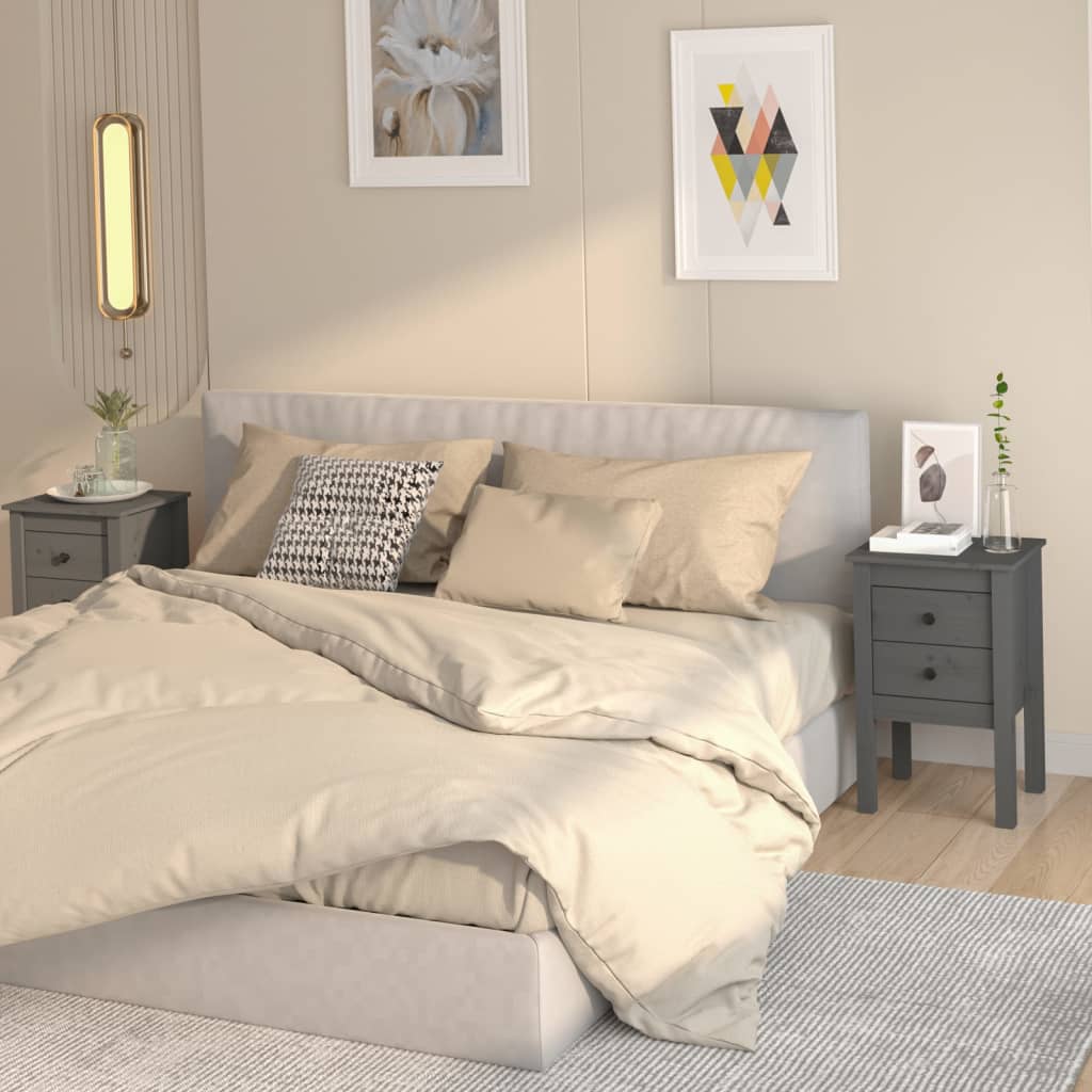 vidaXL Κομοδίνα 2 τεμ. Γκρι 40 x 35 x 61,5 εκ. από Μασίφ Ξύλο Πεύκου