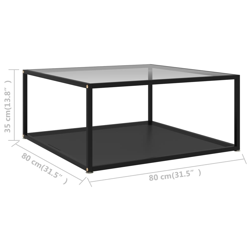 322896 vidaXL Coffee Table Transparent and Black 80x80x35 cm Tempered Glass