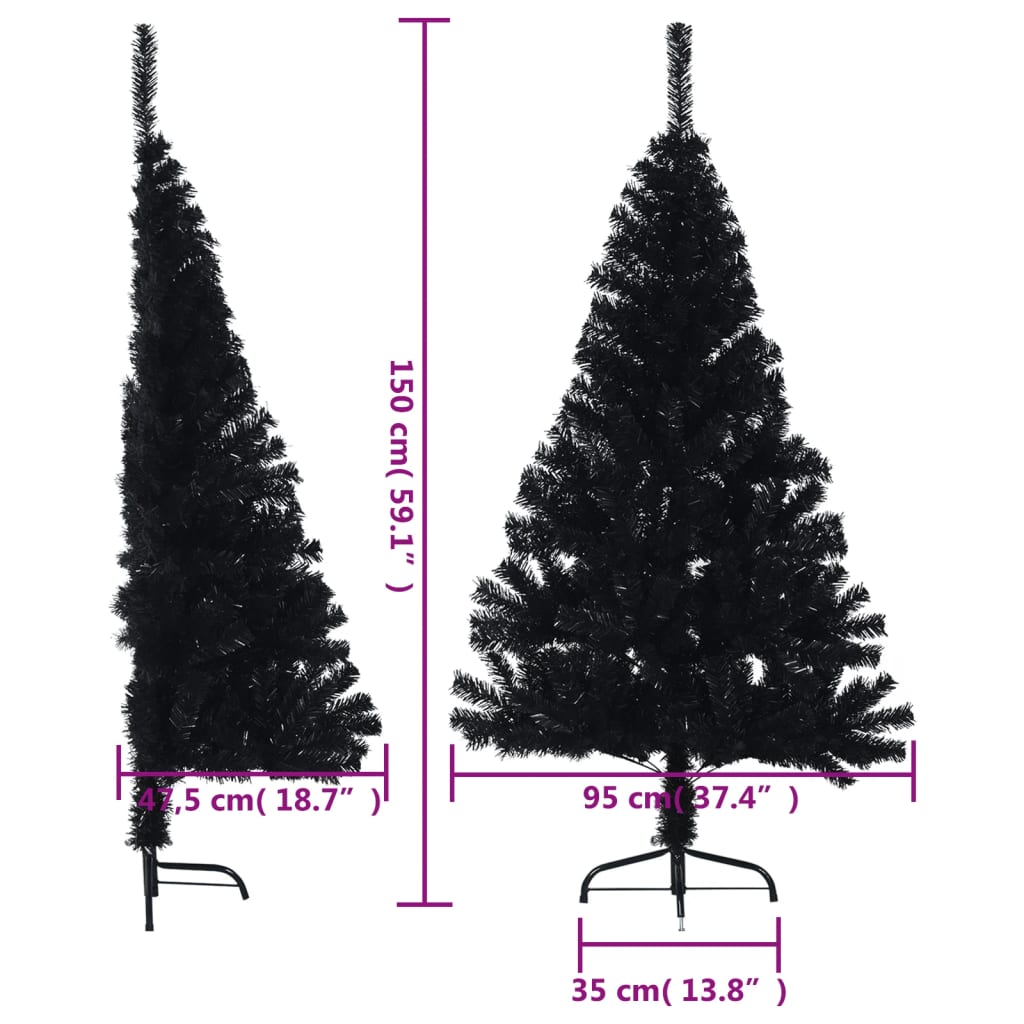 vidaXL Χριστουγεννιάτικο Δέντρο Τεχνητό Μισό Με Βάση Μαύρο 150 εκ. PVC