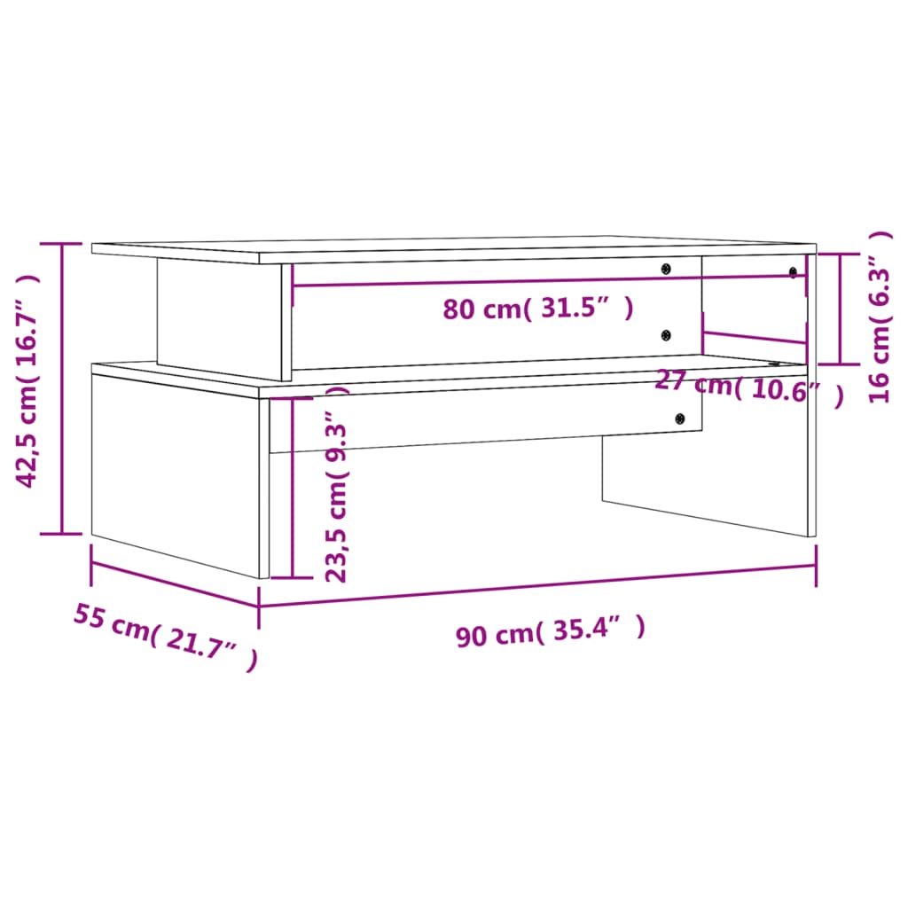 vidaXL Τραπεζάκι Σαλονιού Καφέ Δρυς 90x55x42,5 εκ. Επεξεργασμένο Ξύλο