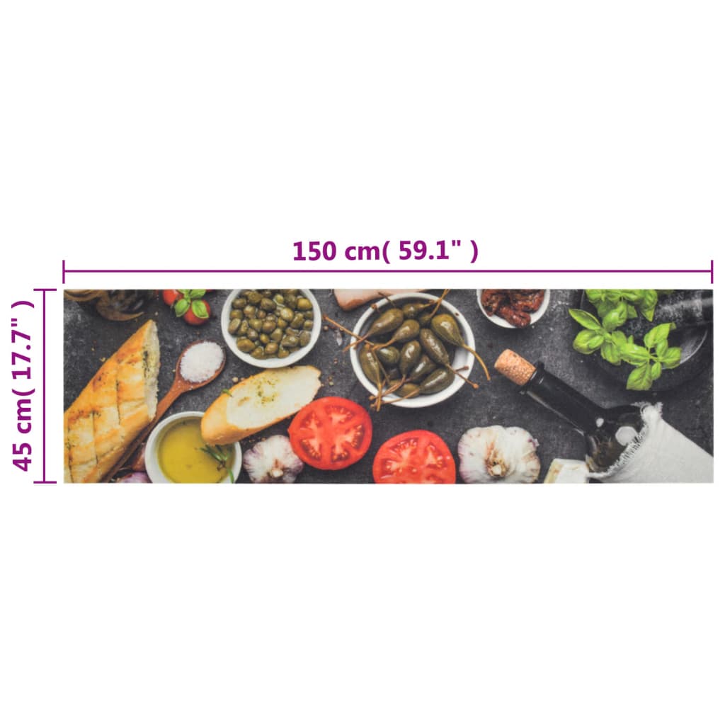 vidaXL Χαλί Κουζίνας Πλενόμ. Σχέδιο Κρασί/Δείπνο 45x150 εκ. Βελούδινο
