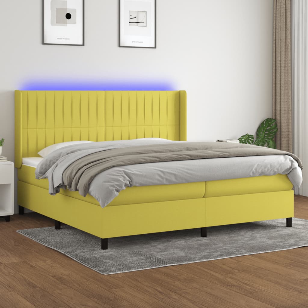 vidaXL Κρεβάτι Boxspring με Στρώμα & LED Πράσινο 200x200 εκ Υφασμάτινο