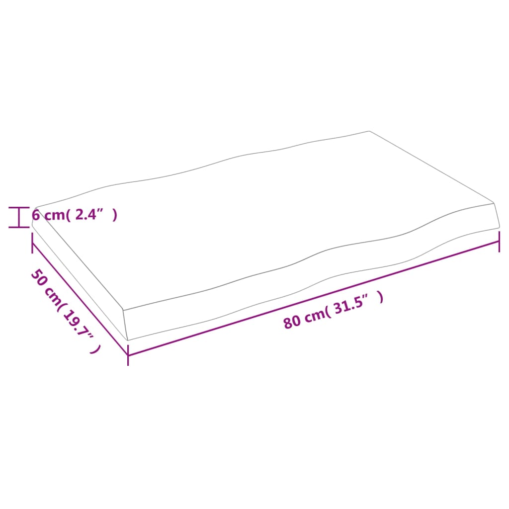 vidaXL Επιφ Τραπεζιού Αν Καφέ 80x50x(2-6)εκ. Ακατέργ. Μασίφ Ξύλο Δρυός