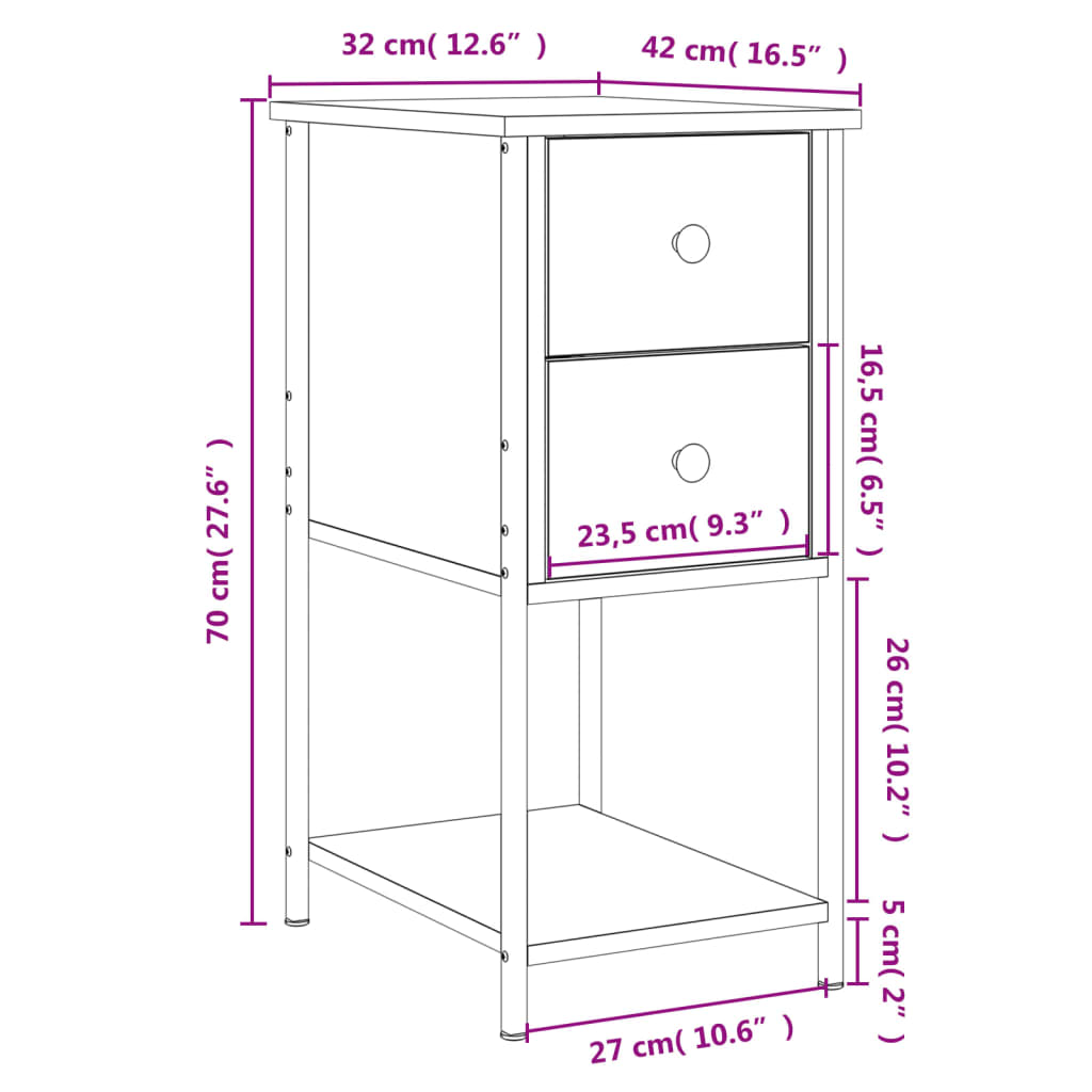 vidaXL Κομοδίνα 2 Τεμ. Καφέ Δρυς 32x42x70 εκ. Επεξεργασμένο Ξύλο