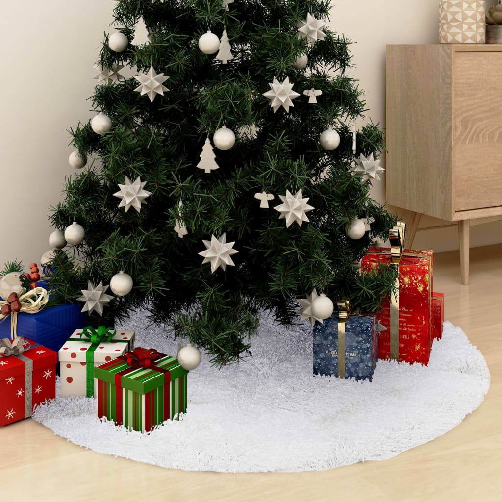 vidaXL Ποδιά Δέντρου Χριστουγεννιάτικη Λευκή 90 εκ. Συνθετική Γούνα