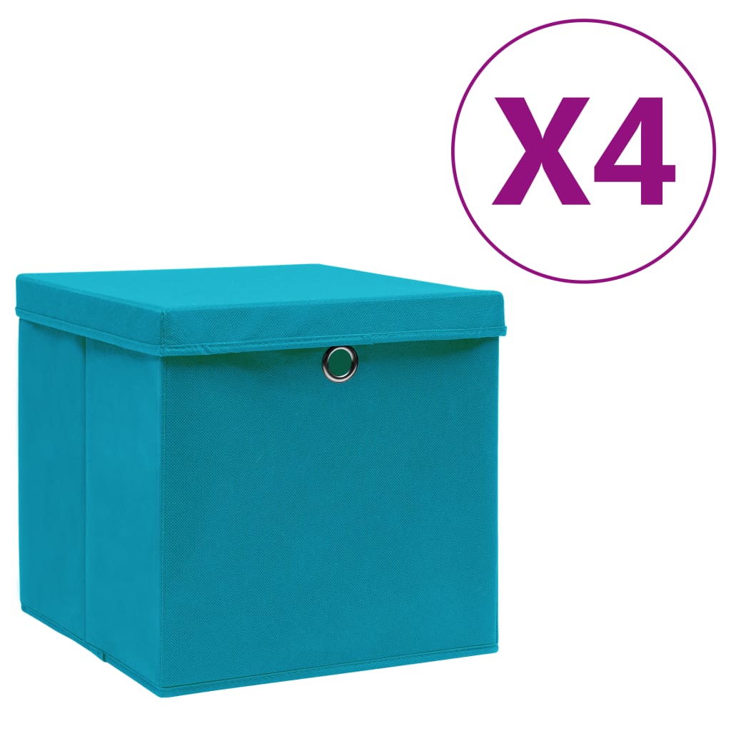 vidaXL Κουτιά Αποθήκευσης με Καπάκια 4 τεμ. Γαλάζια 28 x 28 x 28 εκ.