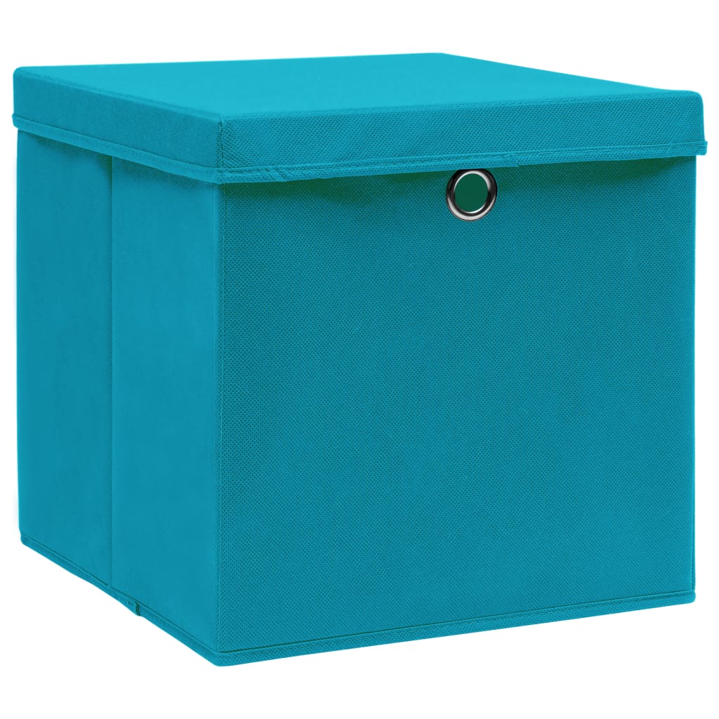 vidaXL Κουτιά Αποθήκευσης με Καπάκια 10 τεμ Γαλάζια 32x32x32εκ Ύφασμα