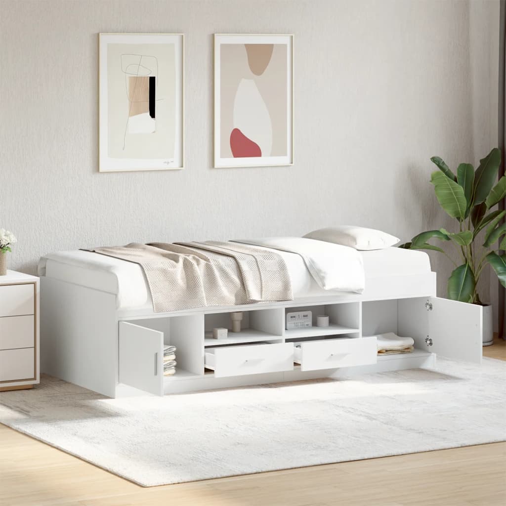 vidaXL Καναπές-Κρεβάτι με Συρτάρια Λευκός 90x200 εκ. Επεξ. Ξύλο