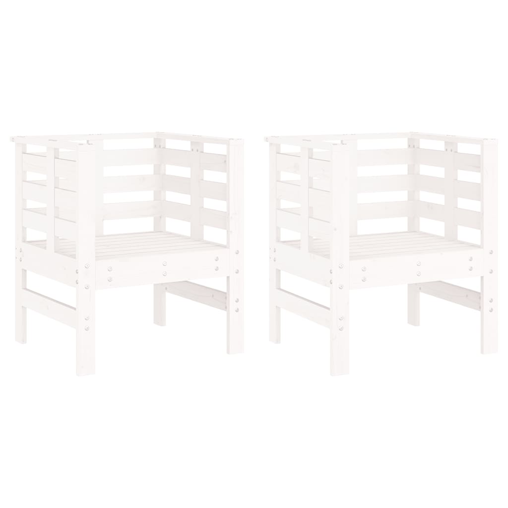 vidaXL Καρέκλες Κήπου 2 τεμ. Λευκές 61,5x53x71 εκ. Μασίφ Ξύλο Πεύκου