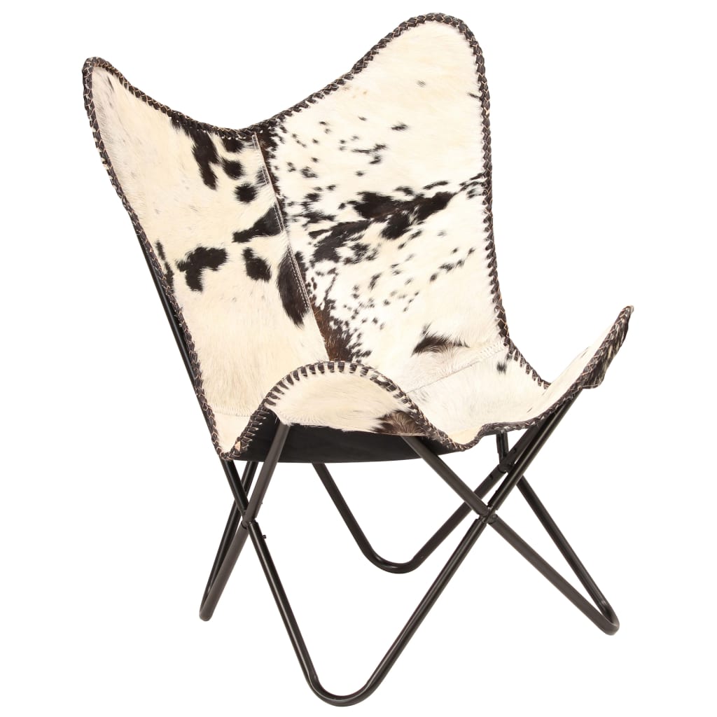 vidaXL Καρέκλα Πεταλούδα Ασπρόμαυρη από Γνήσιο Δέρμα Κατσίκας