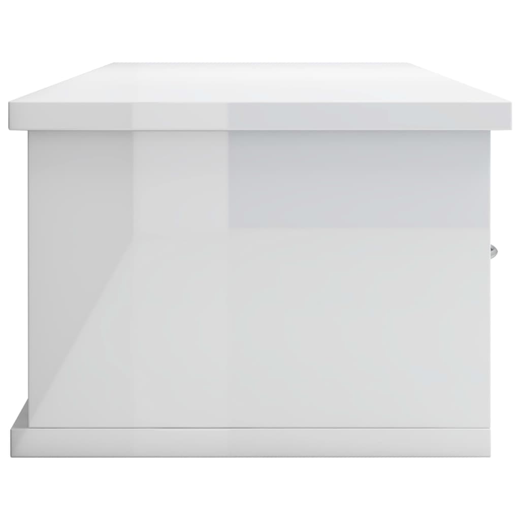 vidaXL Ράφι Τοίχου με Συρτάρια Γυαλ. Λευκό 88x26x18,5 εκ. Μοριοσανίδα