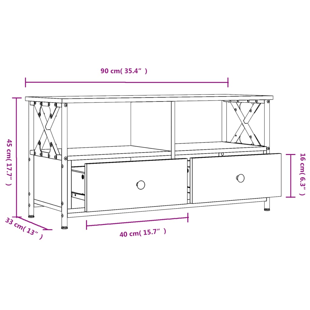 vidaXL Έπιπλο Τηλεόρασης Καφέ Δρυς 90x33x45 εκ. Επεξ. Ξύλο/Σίδερο