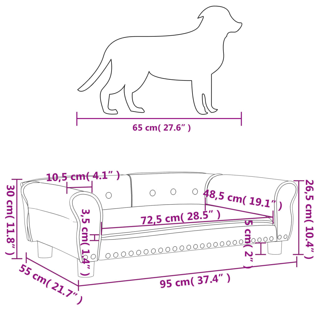 vidaXL Κρεβάτι Σκύλου Κρεμ 95 x 55 x 30 εκ. από Συνθετικό Δέρμα