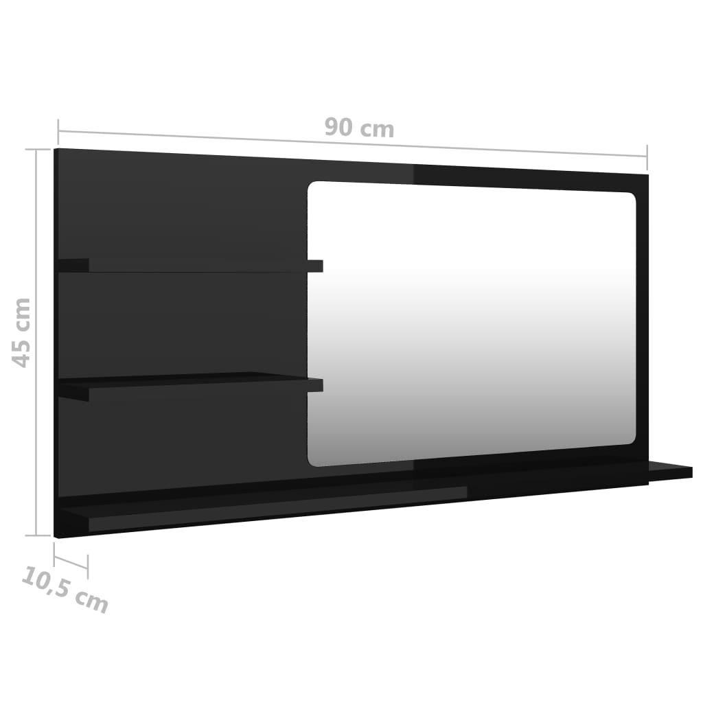 vidaXL Καθρέφτης Μπάνιου Γυαλιστερό Μαύρο 90x10,5x45 εκ. Μοριοσανίδα