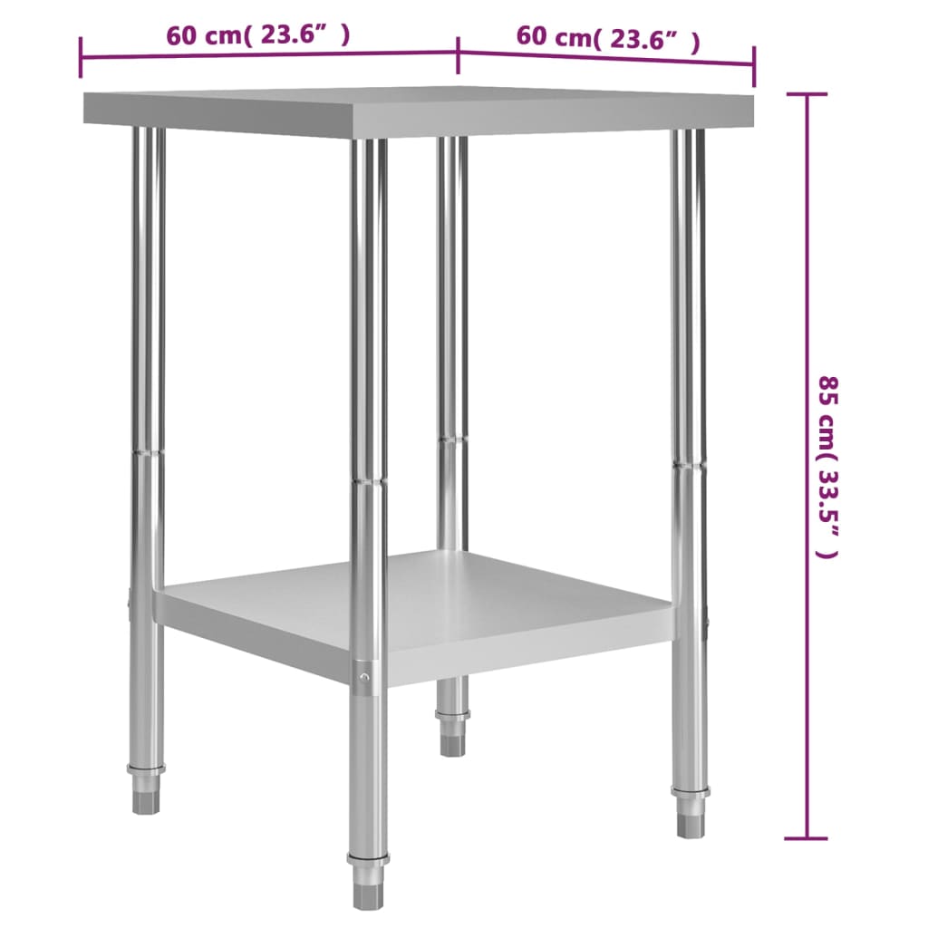 vidaXL Πάγκος Εργασίας Κουζίνας 60x60x85 εκ. από Ανοξείδωτο Ατσάλι