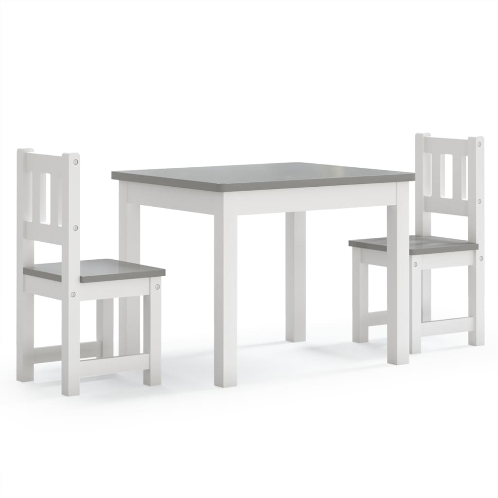 vidaXL Παιδικό Σετ Τραπέζι με Καρέκλες 3 τεμ. Λευκό και Γκρι MDF