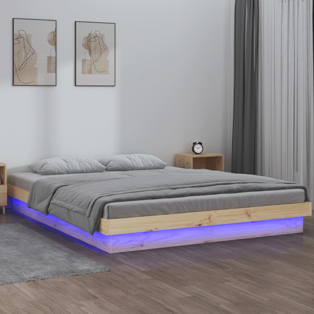 vidaXL Πλαίσιο Κρεβατιού με LED 160 x 200 εκ. από Μασίφ Ξύλο