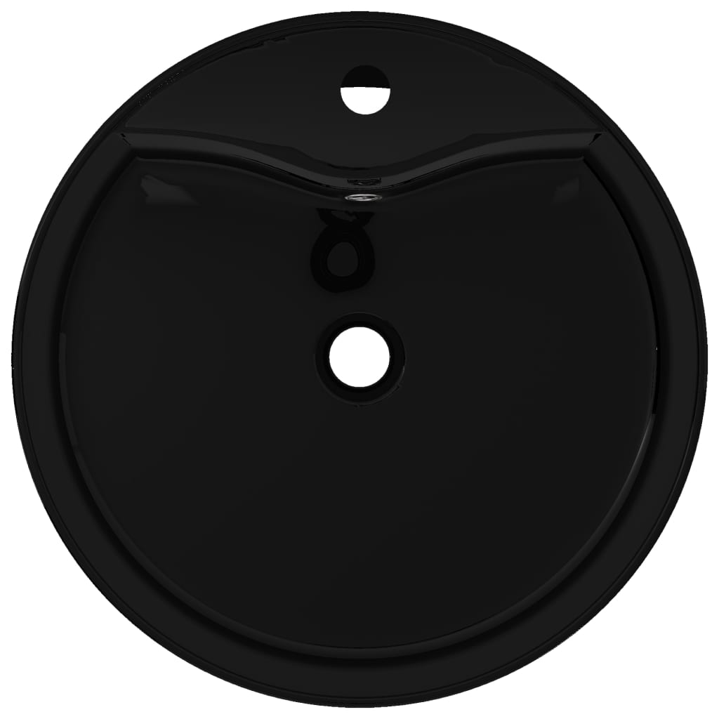 Νιπτήρας Στρογγυλός με Οπή Βρύσης/Υπερχείλισης Μαύρος Κεραμικός