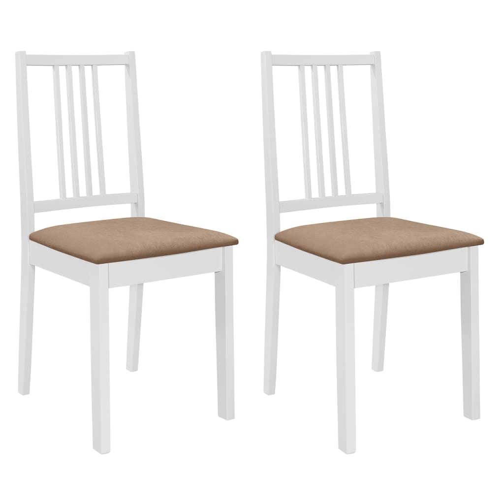 vidaXL Καρέκλες Τραπεζαρίας με Μαξιλάρια 2 τεμ. Λευκές από Μασίφ Ξύλο