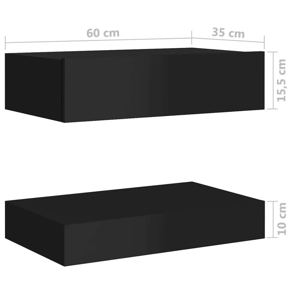 vidaXL Κομοδίνα 2 τεμ. Γυαλιστερό Μαύρο 60 x 35 εκ. από Μοριοσανίδα