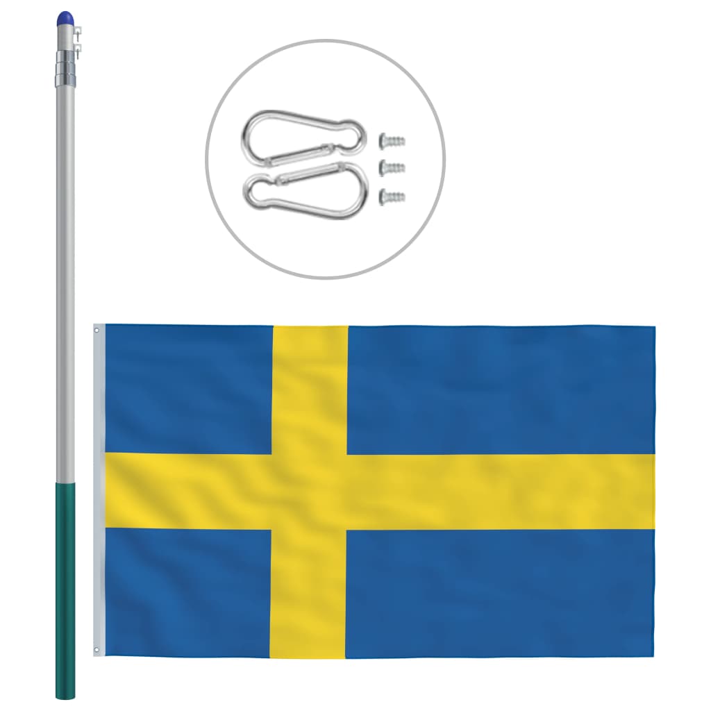 vidaXL Σημαία Σουηδίας 6 μ. με Ιστό Αλουμινίου