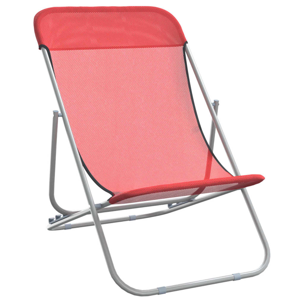 vidaXL Καρέκλες Παραλίας 2 τεμ. Κόκκινο Textilene&Ατσάλι με Πούδρα