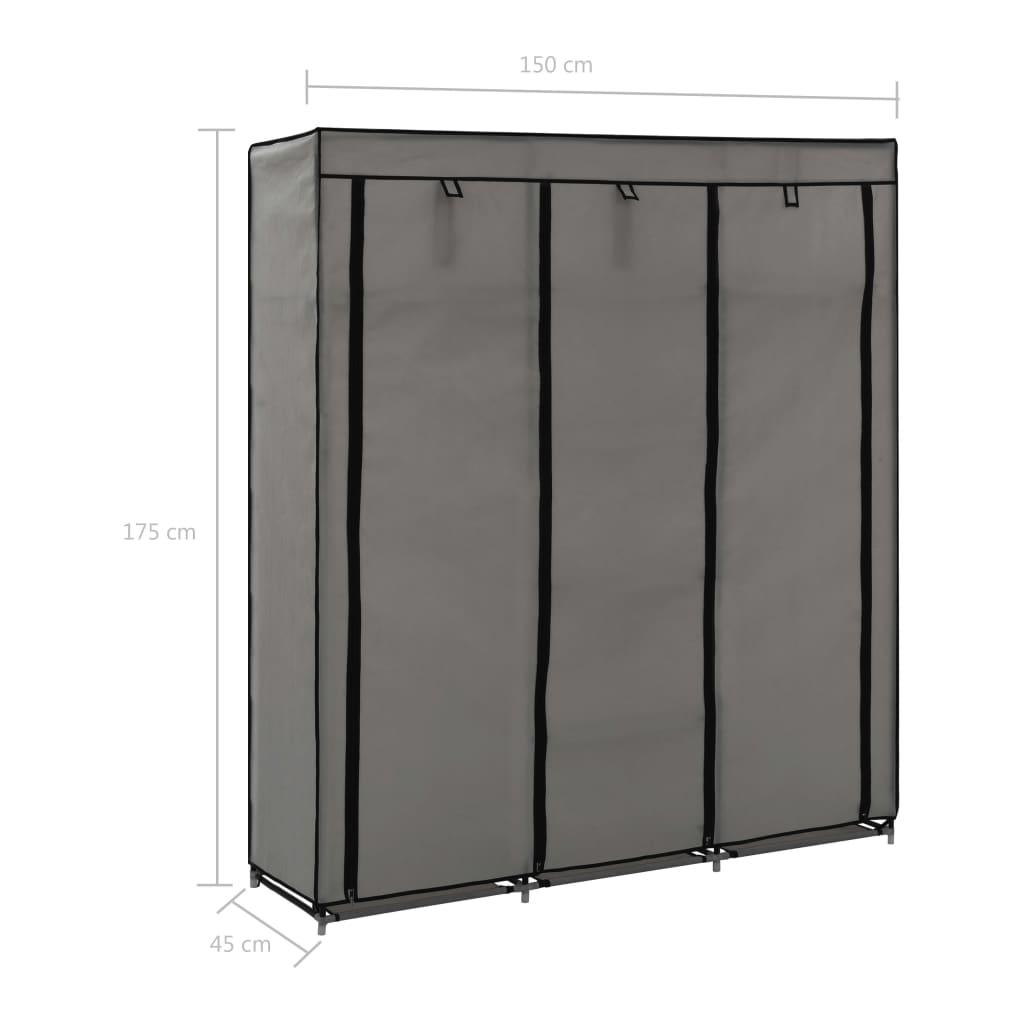 282456 vidaXL Wardrobe with Compartments and Rods Grey 150x45x175 cm Fabric