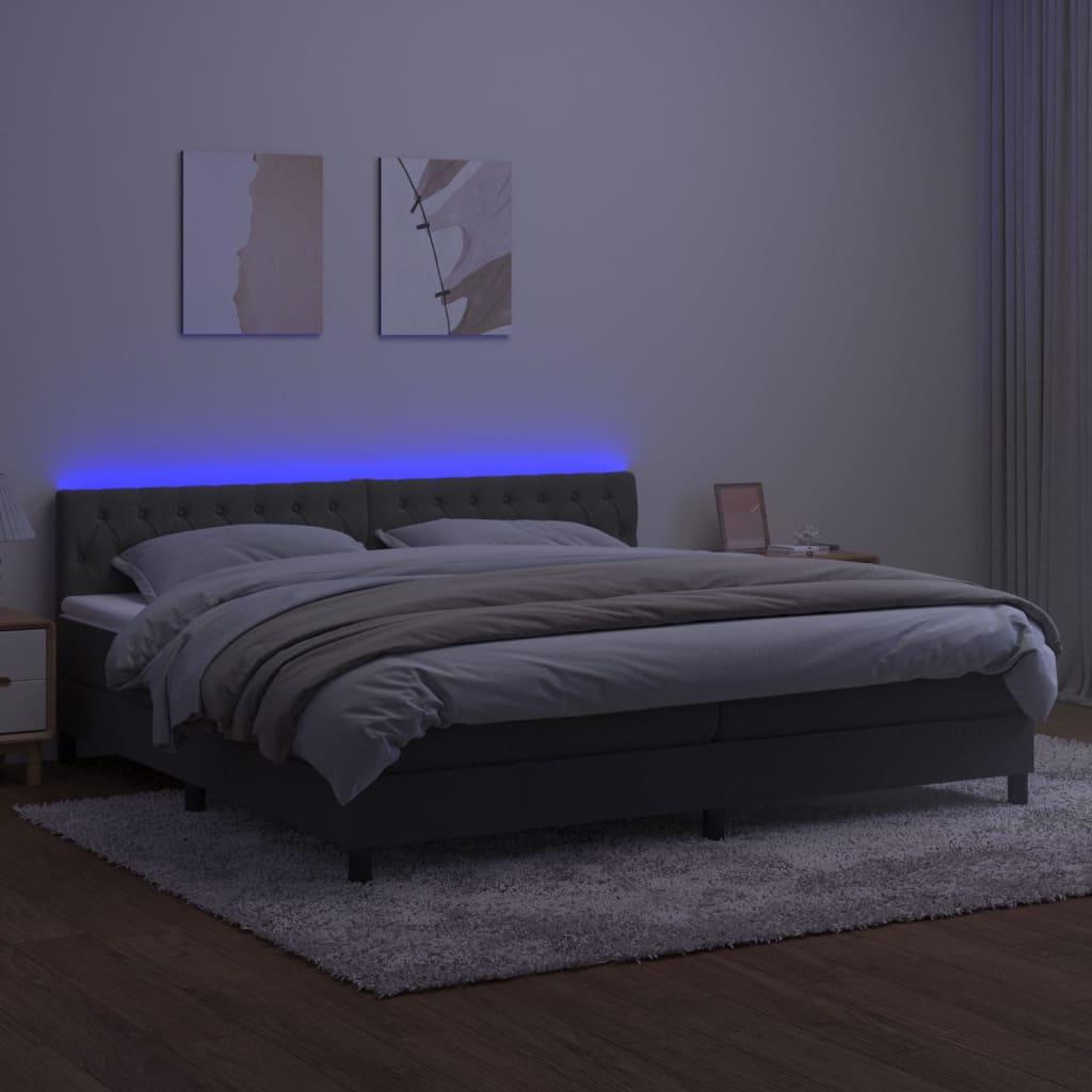 vidaXL Κρεβάτι Boxspring με Στρώμα & LED Σκ. Γκρι 200x200εκ. Βελούδινο
