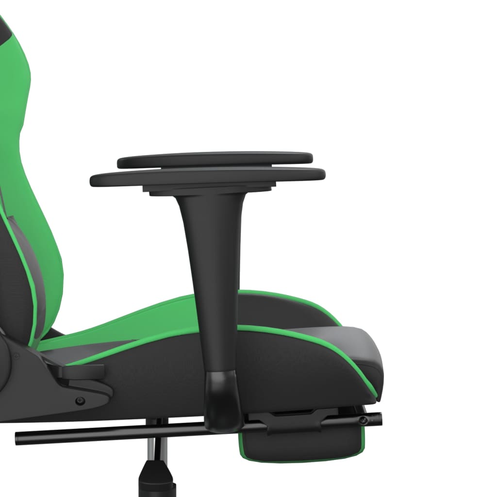 vidaXL Καρέκλα Gaming Μασάζ Υποπόδιο Μαύρο/Πράσινο από Συνθετικό Δέρμα